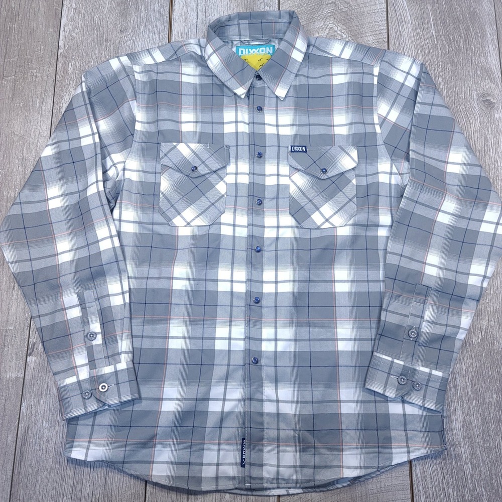 Dixxon Flannel Daybreak Mens Large Grey Plaid D-Tech Pearl Snap Up Work Shirt